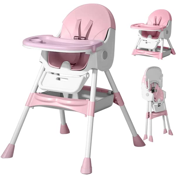 Hög stol, 2-i-1 konvertibel, ergonomisk komfortdesign,Rosa