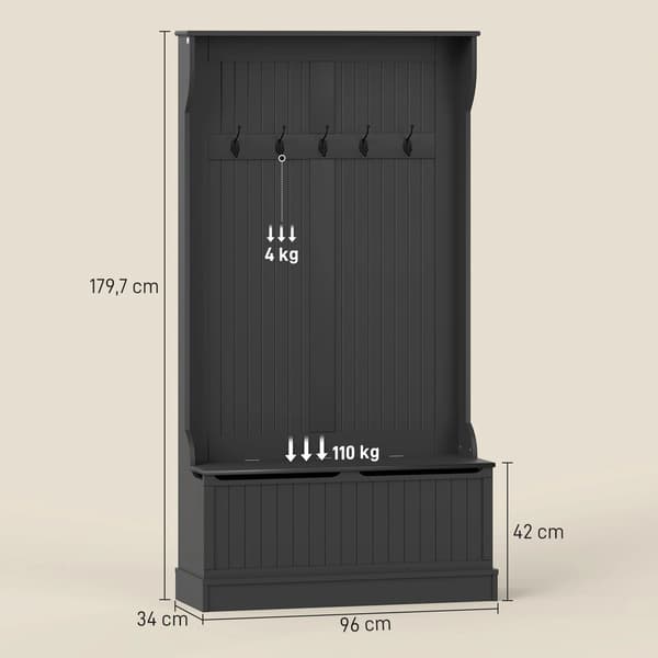 Sko Rack, Integreret Bænk, Pladsbesparende Design,sort