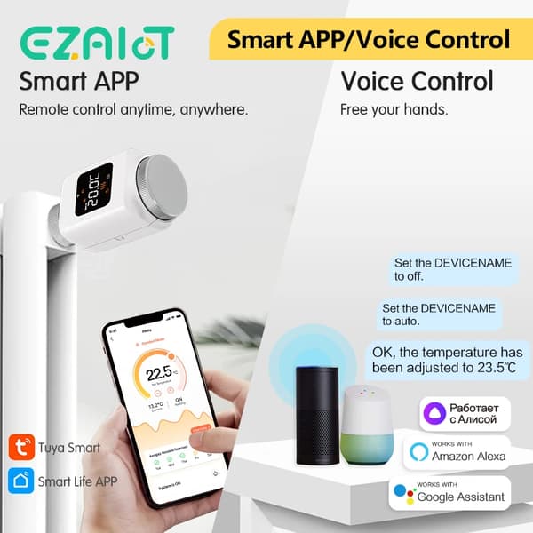 Termostatisk Radiatorventil, APP Kontrol, Stemmeaktivering,1PCS-WiFi