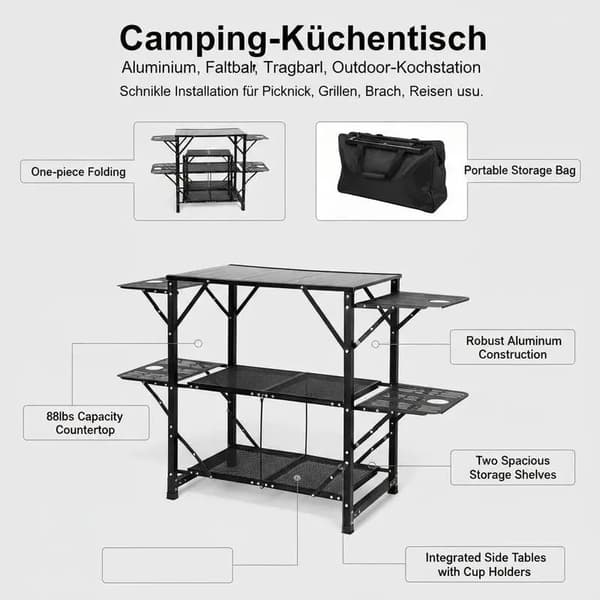 Campingkökbord, Aluminium, Bärbart, Röd