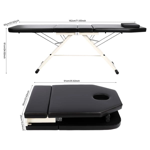 Massagebord, Justerbart Ryggstöd, Fällbar Design,svart