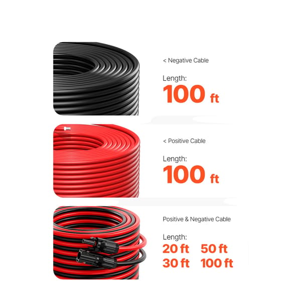 Solpanel Förlängningskabel, 100FT Längd, IP67 Vattentät,Röd
