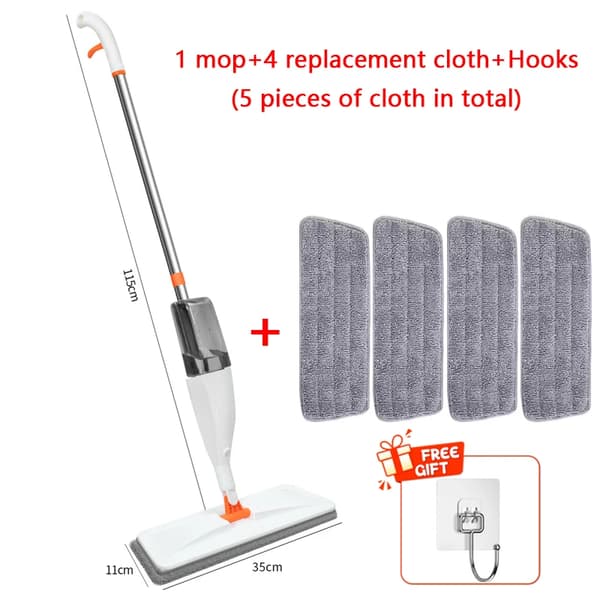 Spray Mop, Mikrofiber Pad, Letvægtsdesign,Mop - 5 Klud - Krog