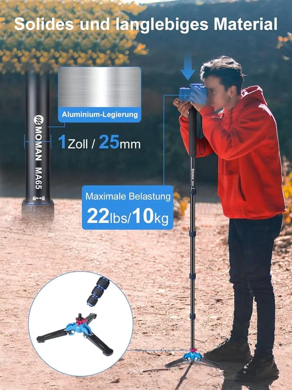 Monopod, Lätt Aluminium, Justerbar Höjd,GRÅ
