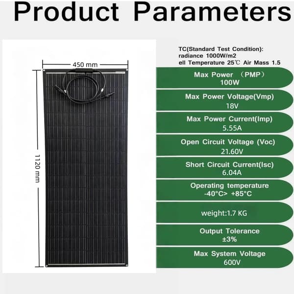 Solpanel, Letvægts, Høj Effektivitet,ETFE100W   2PC