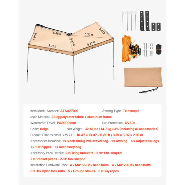 Markiser, Holdbart Design, Nem Opsætning,10.5x5.3ft