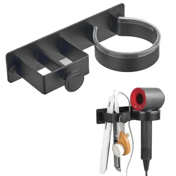 Hårtørrerholder, Væghængt, Holdbart Aluminiumlegering,B-Sort1