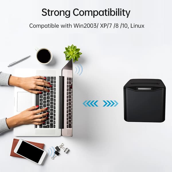Bærbar printer, 220 mm/s udskrivningshastighed, USB- og Wi-Fi-forbindelse,sort, EU stik