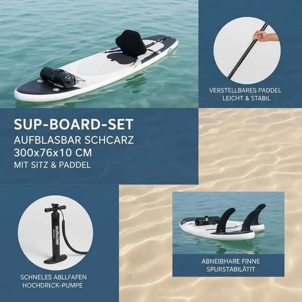 Oppustelig Stand-Up Paddleboard, PVC Materiale, Ideel til Begyndere,sort og hvid