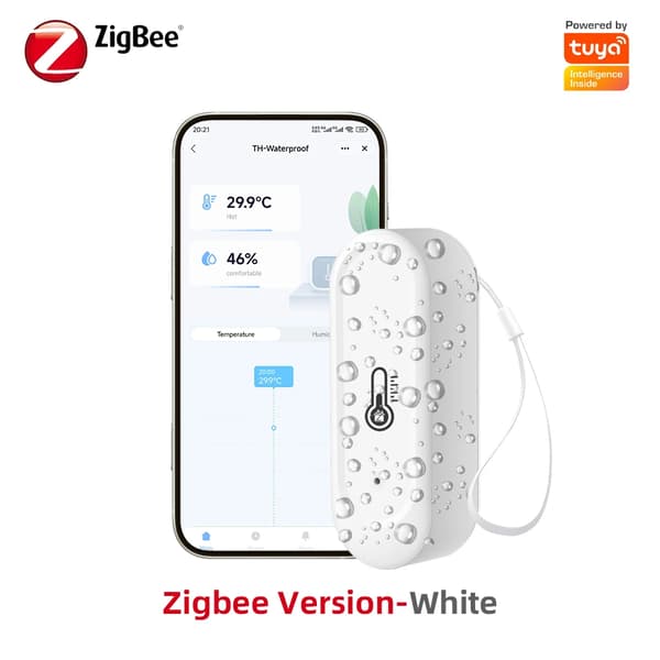 Temperaturfuktighetssensor, WiFi- och Zigbee-kompatibel, IP65 vattentät,Vit Zigbee
