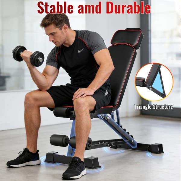 Dumbbell bænk, justerbar rygstøtte, foldbart design,sort