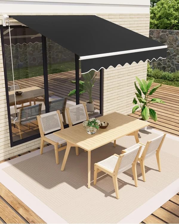 Markise, Udtrækkelig Design, UV50+ Beskyttelse,sort