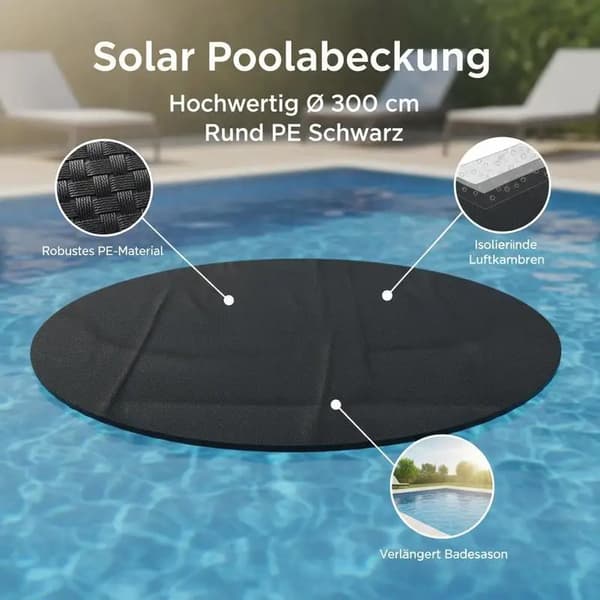 Solvarme Pool Cover, UV Modstandsdygtig, Reducerer Varme Tab,Sort