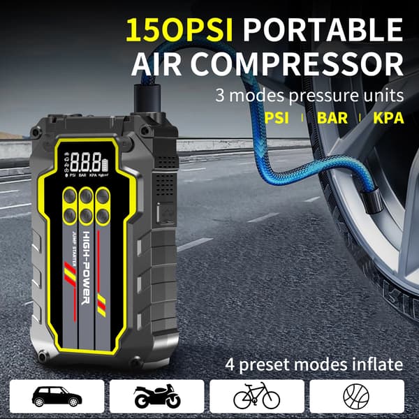 Bilstartare, 10000mAh Batteri, Inbyggd Luftkompressor,CYD32
