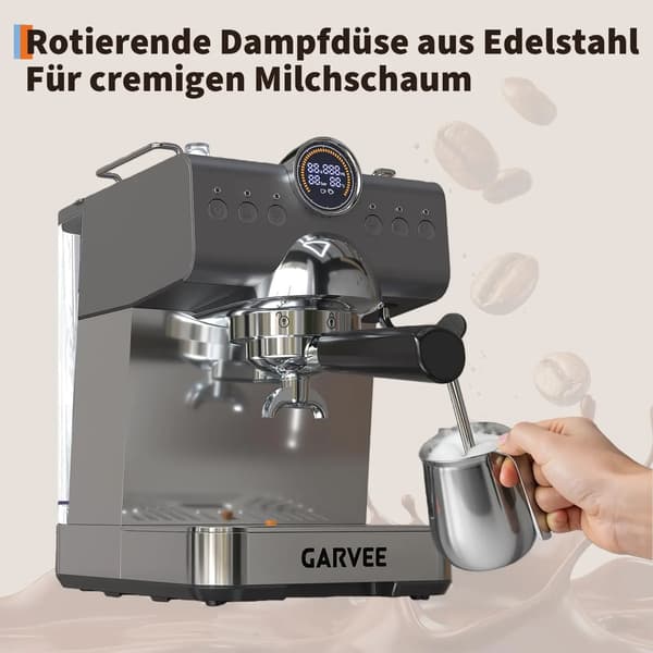 Espresso Kaffemaskin, 20 Bar Tryck, Digital Skärm,Silver, EU