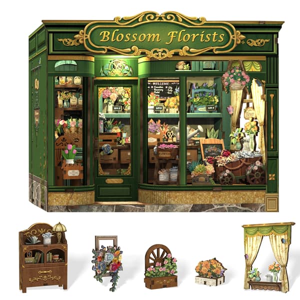 Miniature Dukkehus Sæt, Træsamlemodel, LED Lysfunktion,CWGB403