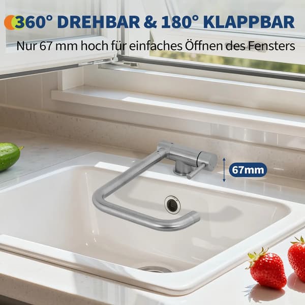Fällbar Kökblandare, 360° Svängbar, Fingeravtryckresistent,Silver