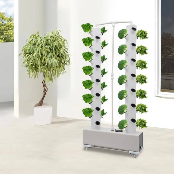 Hydroponiskt växtkit, vertikal design, 56 planteringshål,VIT