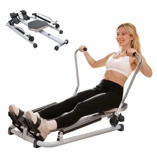 Hydraulisk Rower, Justerbar Modstand, LCD Skærm,Sort