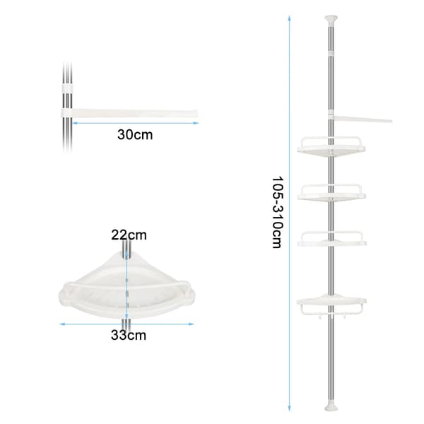 Brusehjørneshylde, teleskopisk, pladsbesparende design,HVID