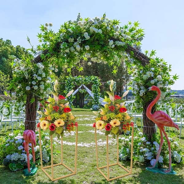 Blomsterställ, Hållbart Järn, Geometrisk Design,Guld
