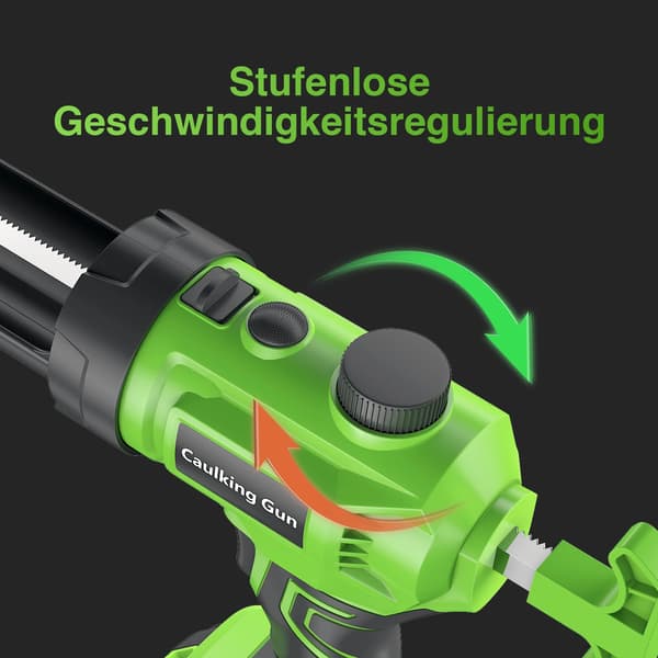 Siliconepistol, Firehastighedsjustering, Integreret LED-lys,2 batterier