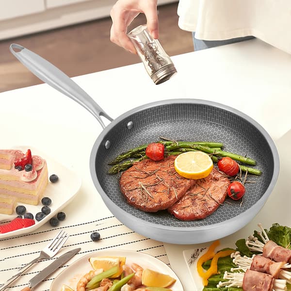 Stegepande, Rustfrit Stål, Nonstick Belægning,28cm, Lys Grå