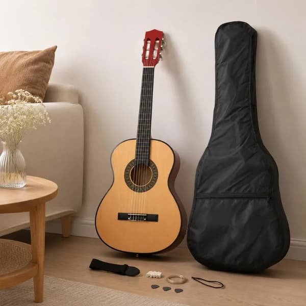 Klassisk Gitarr, Solid Lönn Konstruktion, Komplett Nybörjarset,Ljusbrun