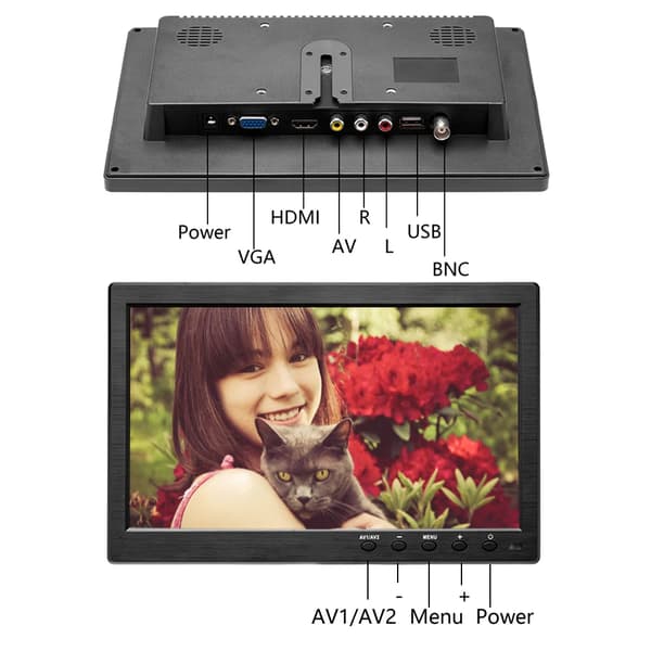 Bilmonitor, 10,1 tommer LCD, flere indgangsporte,Bilmonitor