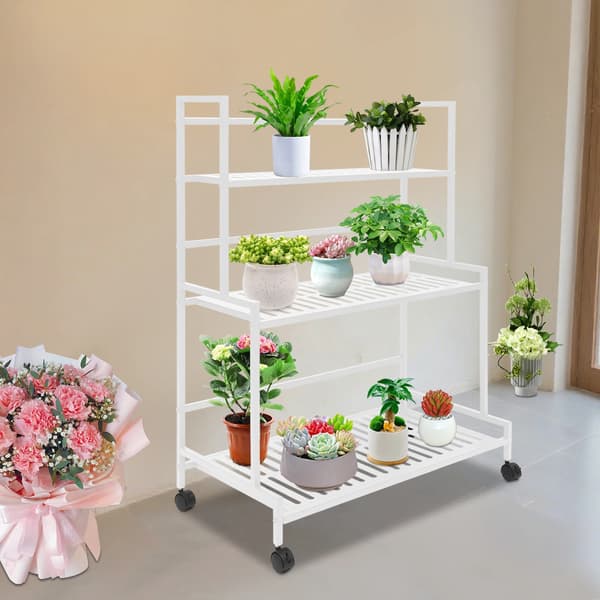 Växtställ, 3-nivåers förvaring, modern design,Vit