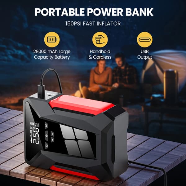 Bilstartare, 28000mAh kapacitet, multifunktionell luftkompressor,28000mAh