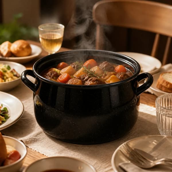 Dyb Casserole, Emaljeret Stål, Egnet til Alle Kogeplader,Sort