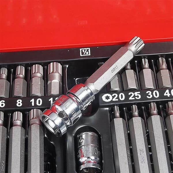 Hex Spline Socket Bit Kit, 40 Stykker, 12mm Base, 3/8 Tommer og 1/2 Tommer Adaptere
