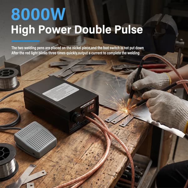 Punktsvets, 8000W Effekt, Max Ström 1200A, Stöder 0.1-0.3mm Nickelremsor, Kompakt Design, Hållbar ABS Hölje