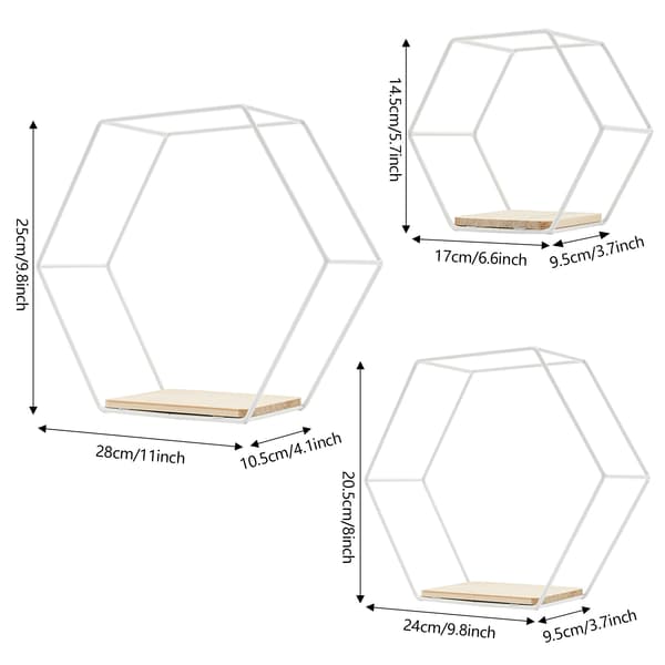 Flytande hyllor, hexagonform, väggmonterad design,VIT