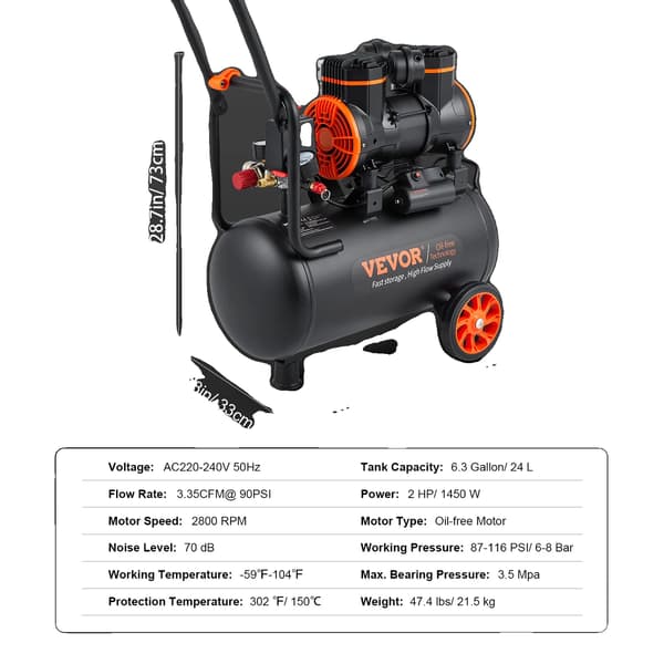 Luftkompressor, 900W effekt, 2,1 gallons kapacitet,24L 1450W