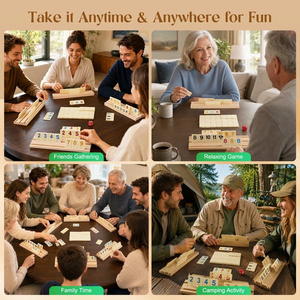 Rummy Cube Spelset, 160 Träplattor, Bärväska Ingår,Ljusgrå
