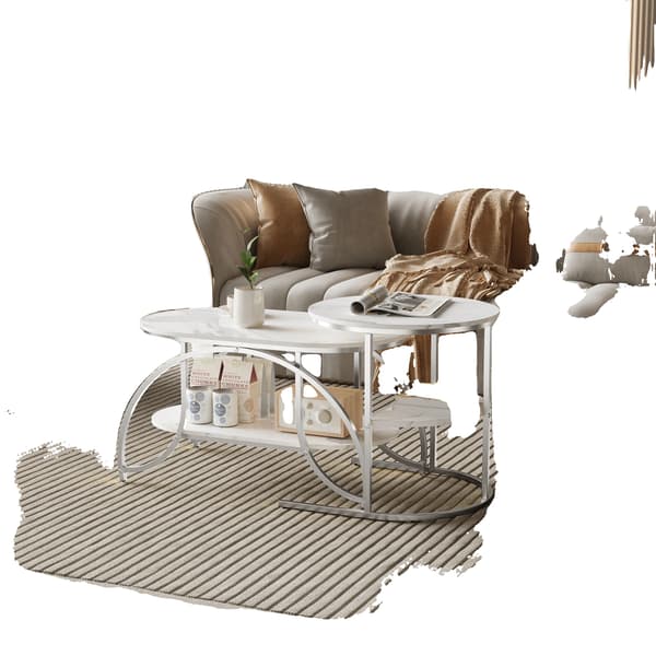 Soffbordsset, Nestbar Design, Marmorstruktur, Vit