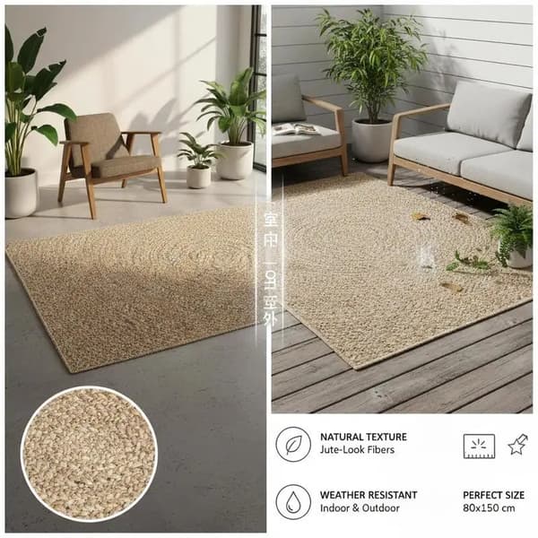 Tæppe, Jute Bagside, Ensfarvet Mønster,Brun