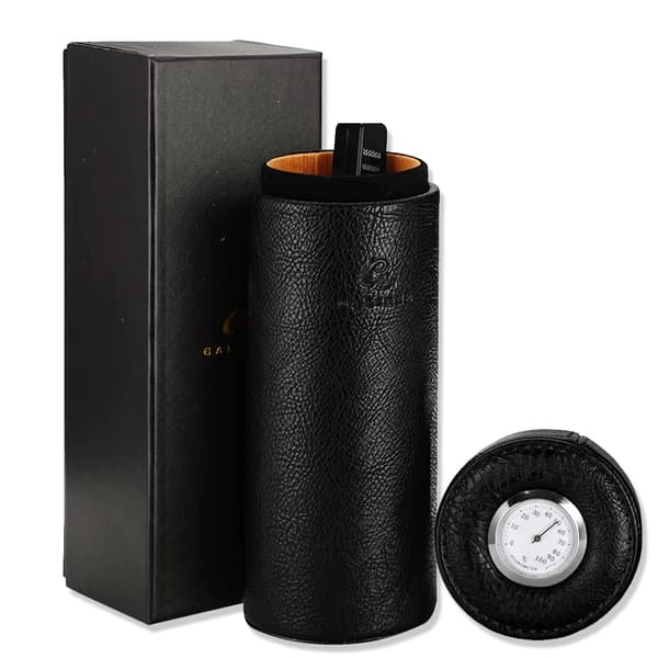 Cigar Humidor, PU Læder, Integreret Hygrometer,G Sort