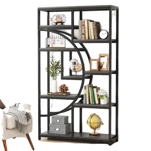 Bogreol, Industrielt Design, 9 Åbne Hylder,Sort