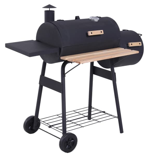 Kolgrill, 3 i 1 Rökare, Integrerad Termometer, svart