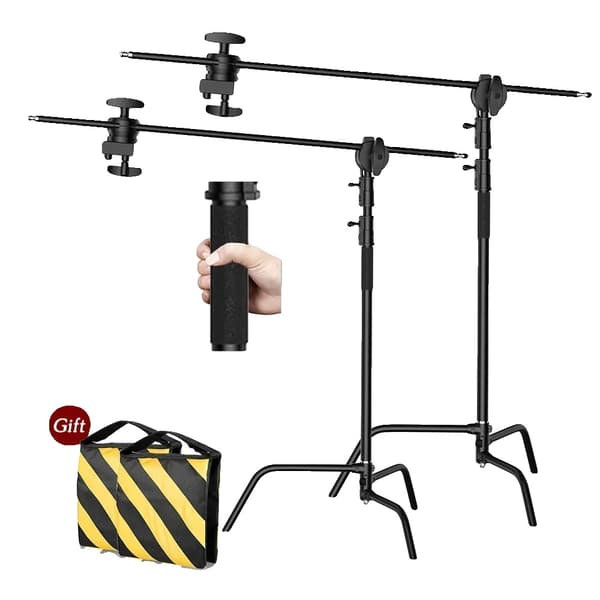 Fotografi C Stativ, Justerbar Højde, Holdbart Rustfrit Stål,2stk 2.6m Sort