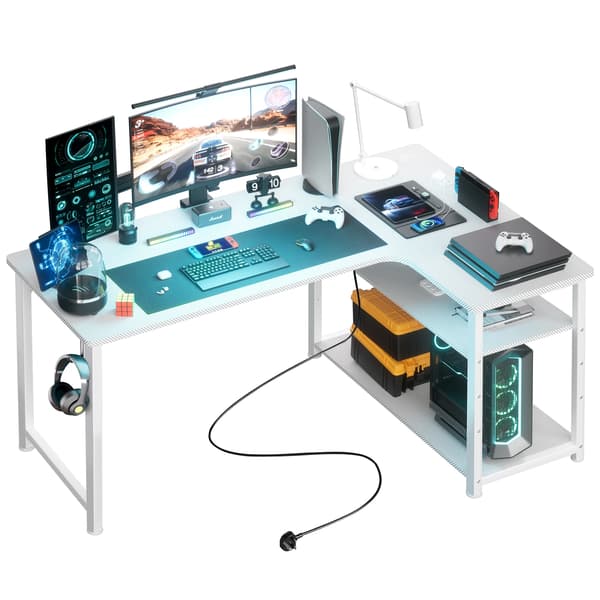 Spelbord, L-formad design, integrerad USB-laddning,Vit