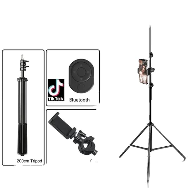 Selfiestativ, Justerbar Höjd, Bluetooth Kontroller,C 200cm