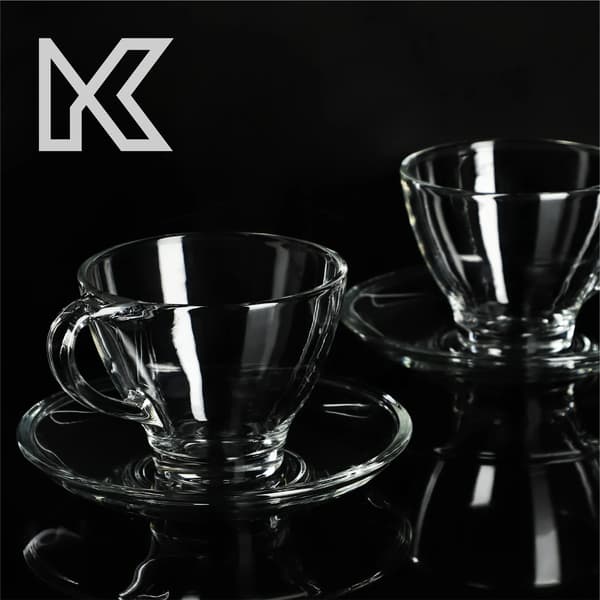 Koppset, Glasmaterial, 200 ml kapacitet, Inkluderar fat, Lämplig för kaffe och te, Certifierad säkerhet