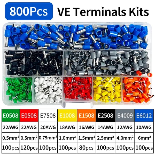Krympeterminal Sæt, Kobbermateriale, Assorterede Størrelser,VE-KIT-800Pcs