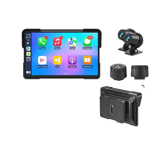 Motorcykelradio, 7-tums skärm, stöder CarPlay och Android Auto,Ingen-c, 7"Carplay TPMS-DVR