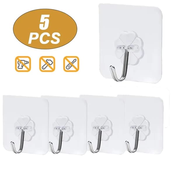 Väggkrokar, Självhäftande, Transparent Design,5Pcs krokar
