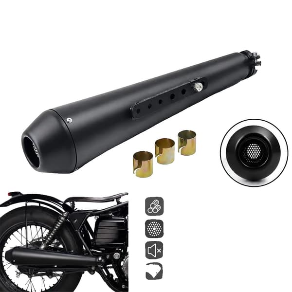 Motorcykelavgassystem, Retrodesign, Bullerdämpning,Svart Bakad